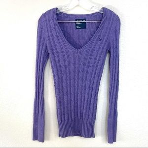 Vintage 2000s y2k American Eagle Outfitters Tight Purple Knit Sweater